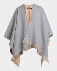 Wool Fringe-Trim Poncho
