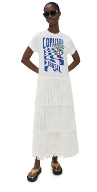 FARM Rio Copacabana Fringes T-Shirt Dress Off White XL