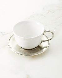 Ceramic & Pewter Tea Cup with Saucer