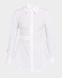 Waist-Strap Cotton Button-Down Shirt