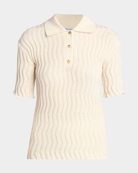 Zigzag Knit Short-Sleeve Polo Top