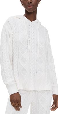 PJ Salvage Cozy Chenille Cable Knit Hoodie Ivory L