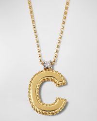 Princess 18K Yellow Gold Diamond Initial Necklace, C