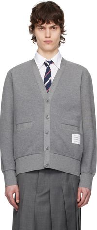 Thom Browne Gray Cotton 4-Bar Cardigan