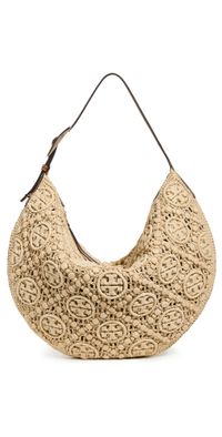 Tory Burch T Monogram Raffia Balloon Bag Natural One Size