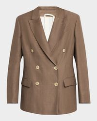 Double-Breasted Fluid Linen Twill Blazer