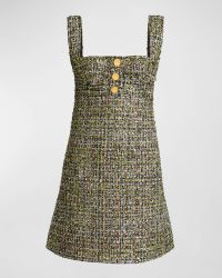 Square-Neck Metallic Eyelash Tweed Sleeveless Mini Dress