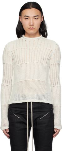 Rick Owens Off-White Hollywood Grid Knit Cropped Biker Sweater