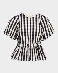 Chelsey Check Puff-Sleeve Peplum Top
