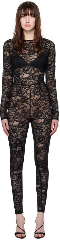 Fleur du Mal Black Floral Catsuit