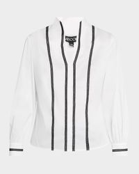 Heritage-Fit Ribbon Trim Stretch Cotton Blouse