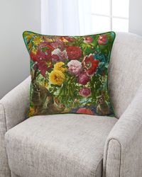 Floral with Bunnies Silk Pillow