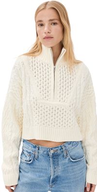 STAUD Cropped Hampton Sweater Buttercream L