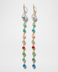 18k Wire Wrap Line Earrings with Tahitian Pearls