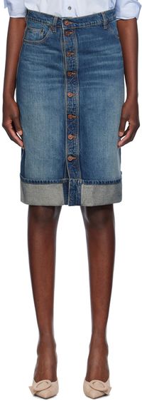Victoria Beckham Blue Placket Denim Midi Skirt