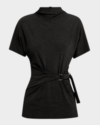 Mock-Neck Buckle Draped Jersey Top