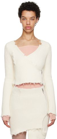 MM6 Maison Margiela Off-White Distressed Cardigan