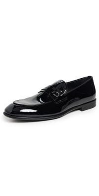 FERRAGAMO Desio Patent Leather Formal Loafers Nero 12.0E