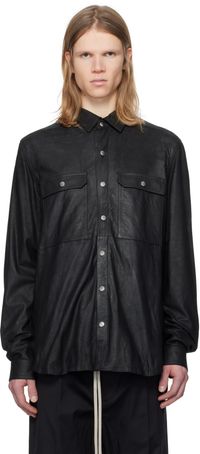 Rick Owens Surchemise Megablister noire en cuir d'agneau - Hollywood