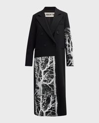 Midnight Forest-Print Double-Breasted Midi Coat