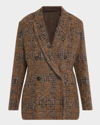 Tartan Organza Paillette Knit Double-Breasted Blazer