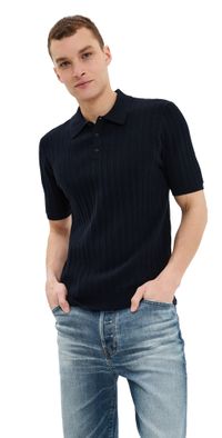 Wax London Vertical Knit Naples Knit Polo Midnight L