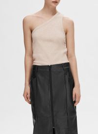 Selected - Top ajusté en coton bio mélangé - Taille L - Beige