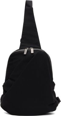 YOHJI YAMAMOTO Black Wool Gabardine Nylon Tuck Sling Backpack