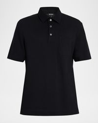 Men's Cotton Polo Shirt with Leather-Trim Pocket
