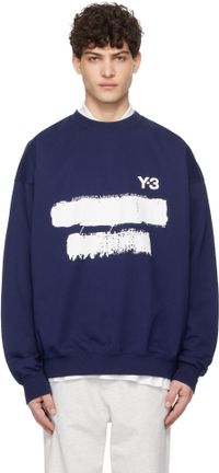 Y-3 Blue Graphic Crew Sweatshirt