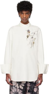 Dries Van Noten Chemise blanc cassé à appliqué à perles