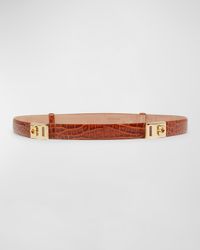 Double Gancini Croc-Embossed Leather Belt