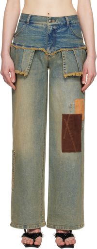 Andersson Bell Blue Patchwork Pleats Skirt Denim Jeans