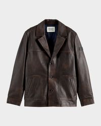 Men's Vintage-Treated Leather Blazer with Sleeve Label