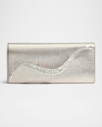 Crystal Curve Metallic Leather Clutch Bag