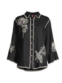 Women's Addison Linen Embroidered Shirt - Black - Size XL