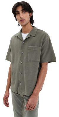 FRAME Short Sleeve Jacquard Relaxed Shirt Dark Sage XXL