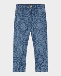 Kid's Lasered Barocco Denim Jeans, Size 6-14