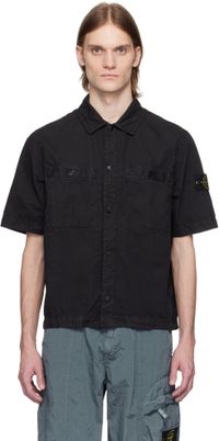 Stone Island Black Brushed Organic Cotton Canvas Old Effect Shirt