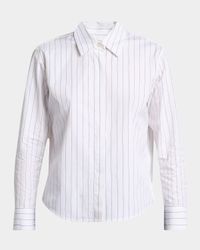 3/4-Sleeve Striped Cotton Button-Down Shirt