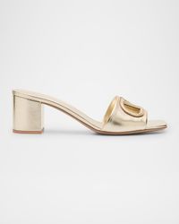 VLogo Metallic Leather Cutout Mule Sandals