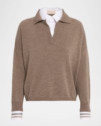 Cashmere-Silk Layered Polo Sweater