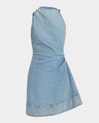 Pleated Denim Halter Mini Dress