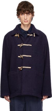 Drake's Navy Casentino Wool Short Duffle Jacket