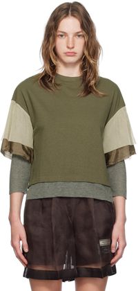 UNDERCOVER T-shirt à manches longues étagé kaki et gris