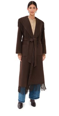 SIMKHAI Carrie Fringe Robe Coat Chocolate M