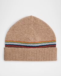 Men's Lambswool Signature Block Stripe Beanie Hat
