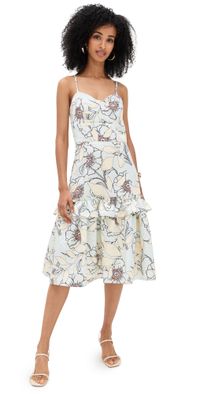 TRUTH Paneled Midi Dress Blue Tropic Print M