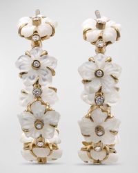 White Mother of Pearl and White Diamond Hoop Earrings in 18K Gold