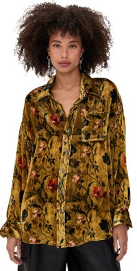 R13 Drop Neck Velvet Shirt Ochre Floral S